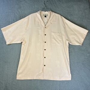 Tommy Bahama Shirt Mens‎ XL Coral Peach Silk Hawaiian Tropical Camp Loop Collar